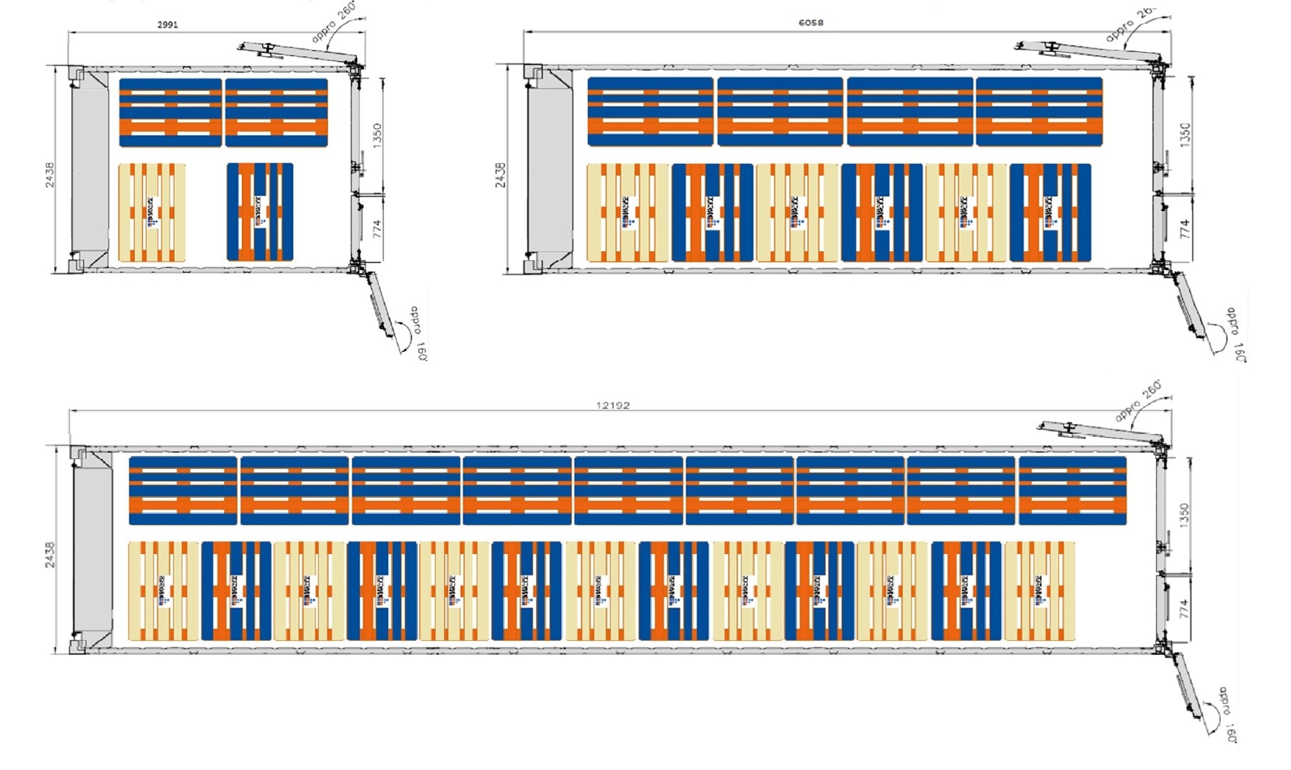 10' - 20' - 40' ArcticStore chladiace kontajnery - schéma skladovanie EUROpaliet 4 - 10 - 22.